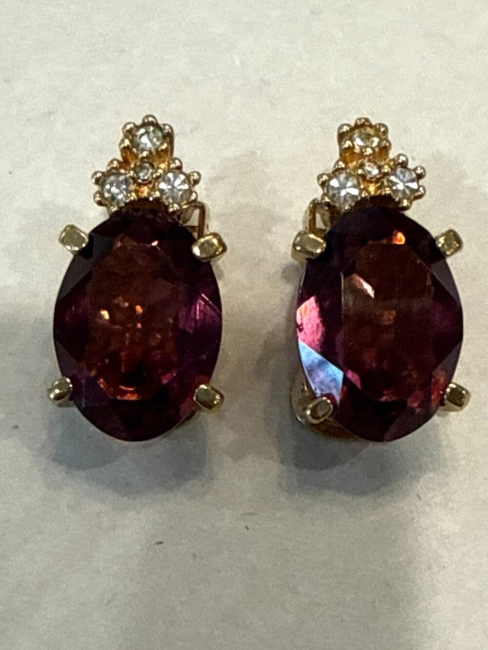 Vintage Christian Dior Gold Plated Amethyst & Crystal Clip On Earrings